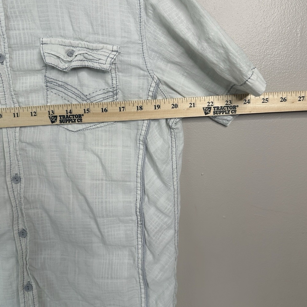 Rustic Blue Shirt Mens L White Button Up Embroidered Cotton Linen - Picture 7 of 11